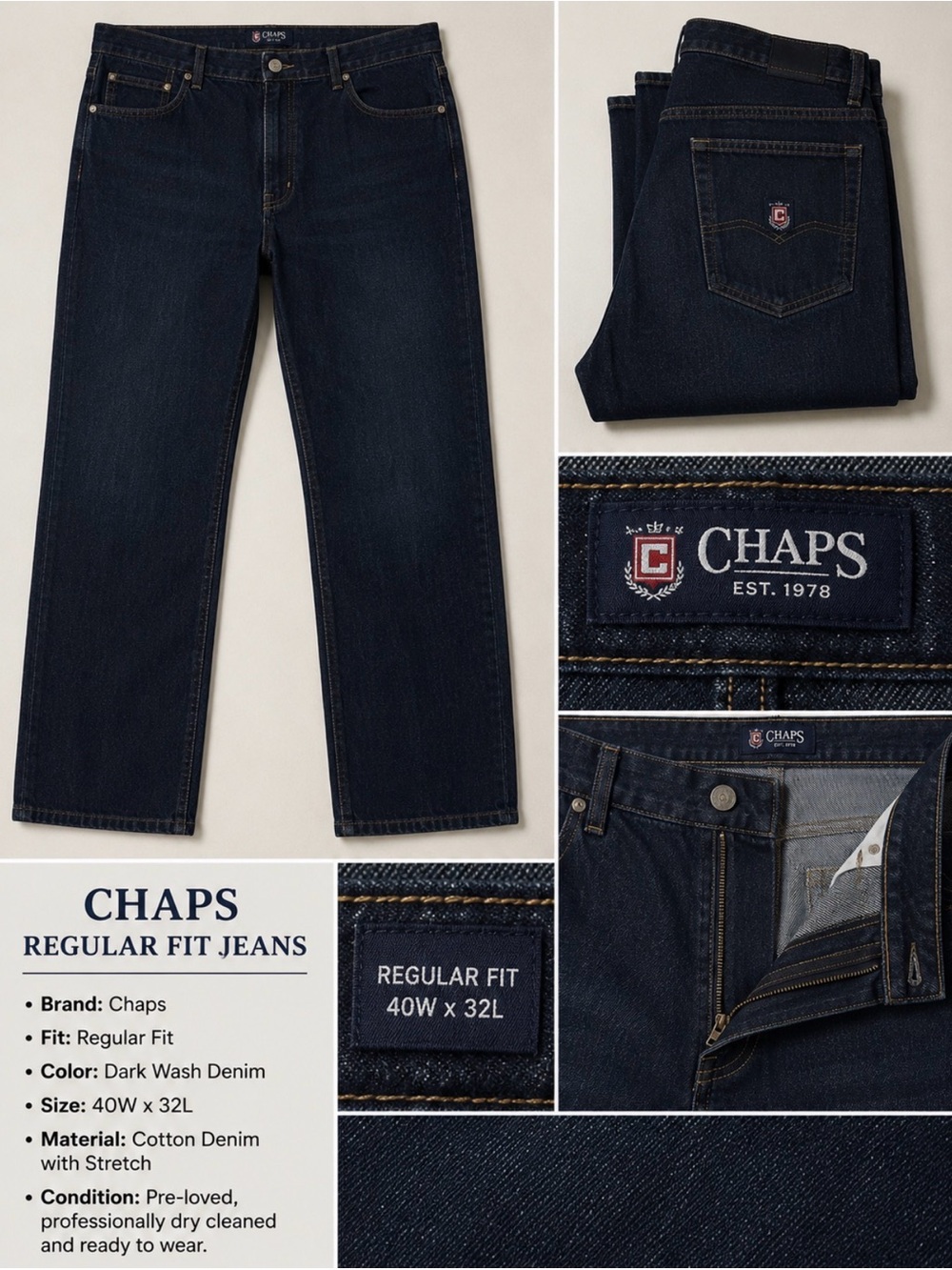 Chaps Men's Relaxed Dark Wash Denim Jeans